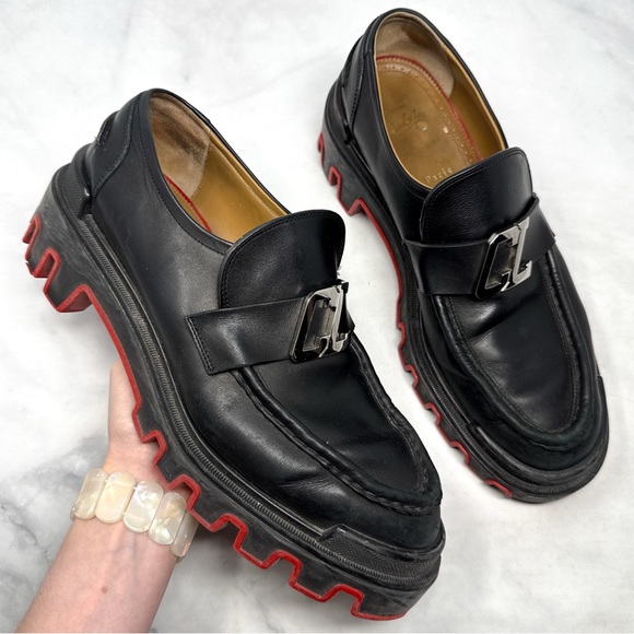 Christian Louboutin CL Moc Dune Chunky Leather Platform Loafer Shoes Grunge 44 - Picture 2 of 16
